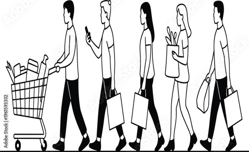 Five business professionals in black suits holding briefcases standing in a row five people d