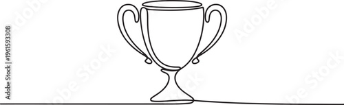 Trophy cup in simple outline illustration with continuous line drawing. One line draw graphic design vector