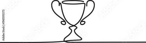 Trophy cup in simple outline illustration with continuous line drawing. One line draw graphic design vector