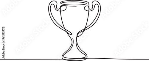 Trophy cup in simple outline illustration with continuous line drawing. One line draw graphic design vector