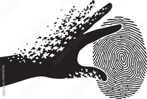 Hand Releasing Particles into Fingerprint Silhouette