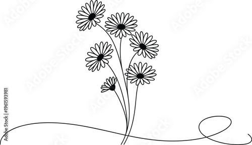 Simple line of a white daisy flower in a green pot on a windowsill line daisy plant d