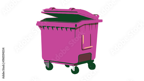 Purple Waste Container: An illustrated image showcasing a vibrant purple waste container with its lid ajar, designed for waste management and environmental consciousness.