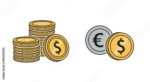 Dollar and Euro Coins: Currency Exchange and Financial Concept