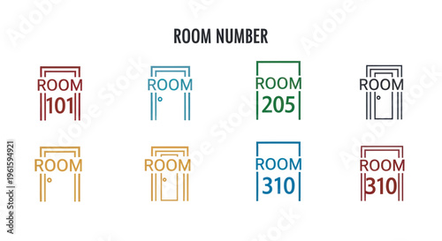 Modern Hotel Room Number Icons Set