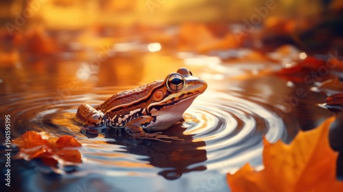 Frog in Shallow Water During Sunset