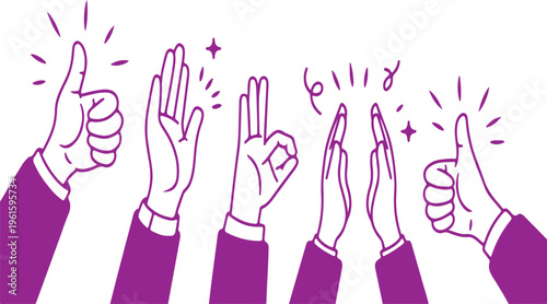 Cheers for Success: A stylized illustration showcases a series of hands offering various gestures of approval, creating a dynamic visual representation of support and acknowledgement.