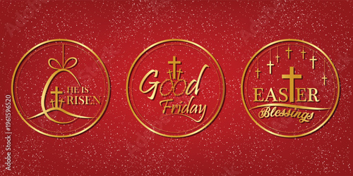 Easter Good Friday Golden Badge Set