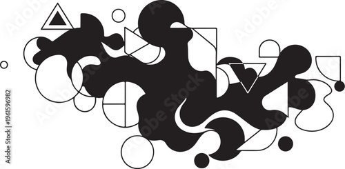 Abstract black and white geometric shapes art design