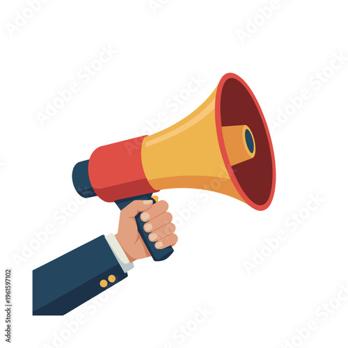Businessman holding megaphone for announcements and promotions