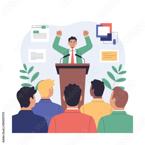 Confident speaker engaging audience with enthusiastic presentation