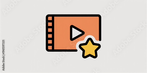 A digital video file icon featuring a play button symbol overlaid with a yellow favorite star icon Vector