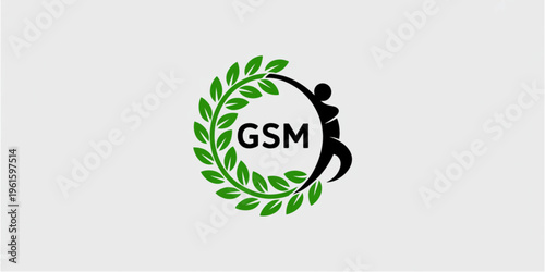 A circular logo design featuring a stylized human figure merged with a green laurel leaf wreath Vector