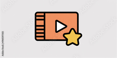 A flat style digital video icon featuring a play button symbol combined with a yellow star graphic Vector