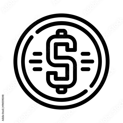 Black and white coin drawing suitable for financial and business concepts, banking websites, and educational materials on money and currency.
