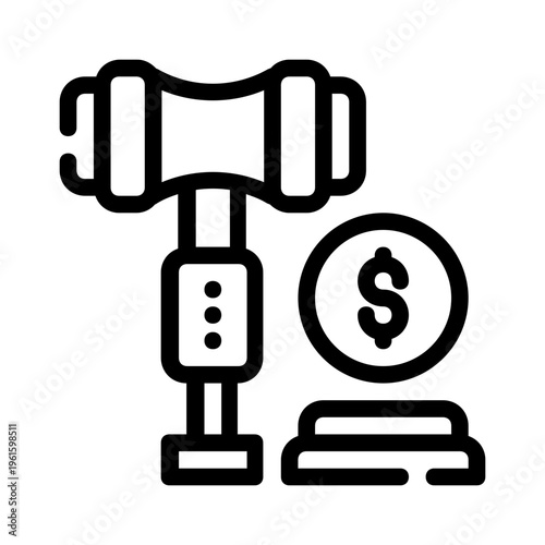 Gavel and money coin symbolizing financial decisions, wealth and legal matters. Perfect for law, finance, business and auction concept designs.
