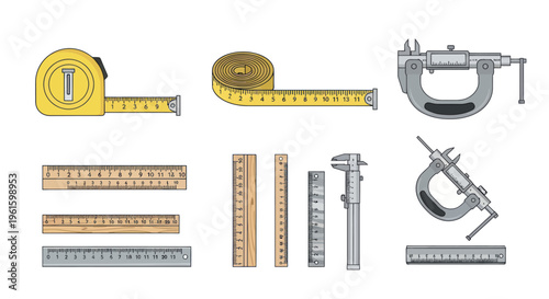 Measuring Tools Collection: Tape Measure, Rulers, Calipers, Micrometer