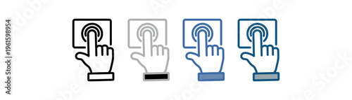 
hand touching button icon set multiple style collection with hand design, and buttons