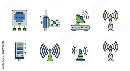 Technology Icons: Network, Satellite, Antennas, Connectivity & Communication