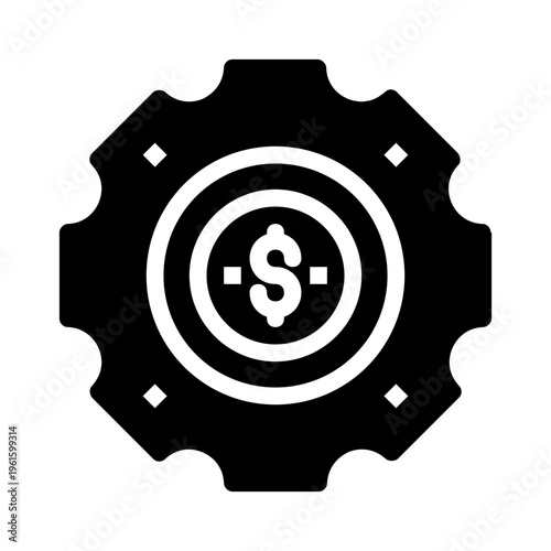 Gear icon with a dollar sign for financial concepts. Suitable for websites, presentations, and financialrelated design projects needing an industrial touch.
