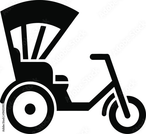 Riding tricycle with canopy, black silhouette, simple design, svg
