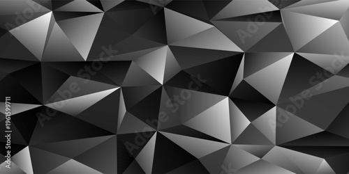 Monochrome Low Poly Geometric Background With Abstract 3D Triangular Facets And Gradient Shadows