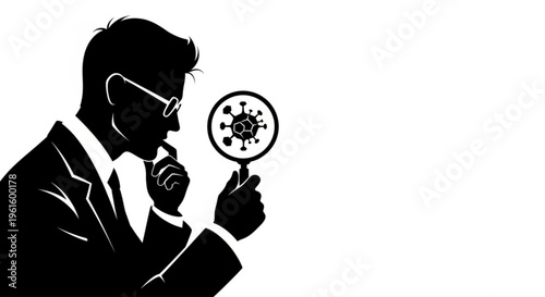 Scientist Analyzing Virus with Magnifying Glass