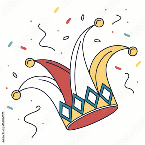 Modern Minimal Jester Hat Confetti Banner April Fool’s Day Vector