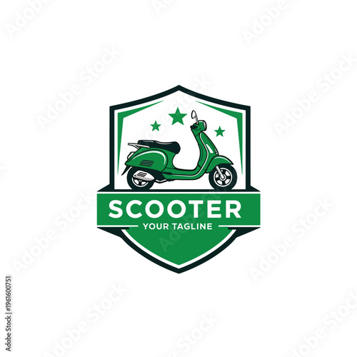 Green Classic Motor Scooter Emblem Illustration for Transport Business Logo Design
