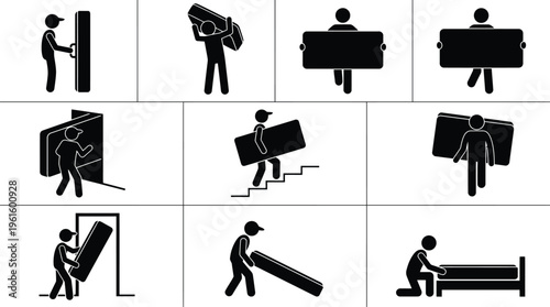 Anleitung zum Umzug einer Matratze: Schritt-für-Schritt-Darstellung des Transports und der Platzierung.