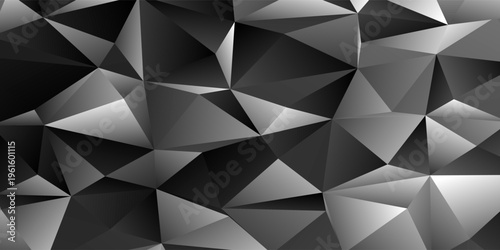 Monochrome Low Poly Geometric Background With Abstract 3D Triangular Facets And Gradient Shadows