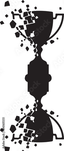 Shattered hourglass trophy cup silhouette breaking apart quickly