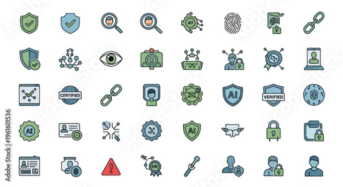 Cyber Security Icons Set: Data Protection, Privacy, Network & AI Technology