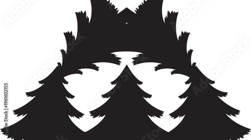 Black Silhouette of Pine Trees on White Background Illustration