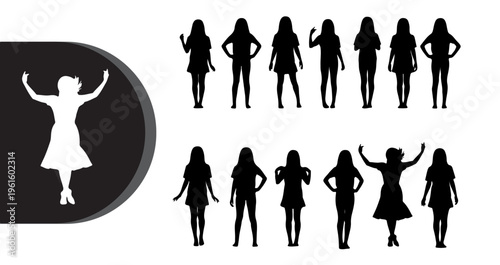A group of diverse women in various poses and silhouettes against a white background