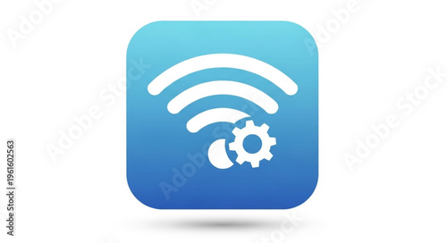Wi-Fi Configuration App Icon with Gear Symbol on Blue Background.