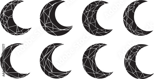 Geometric crescent moon shapes in black and white pattern