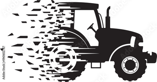 Tractor speeding with motion blur effect isolated on white