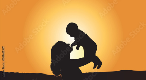 Mother holding child silhouette with love and family happiness
Mother and daughter silhouette standing together with love and care
Happy mother and child silhouette showing family love and bonding
Rom