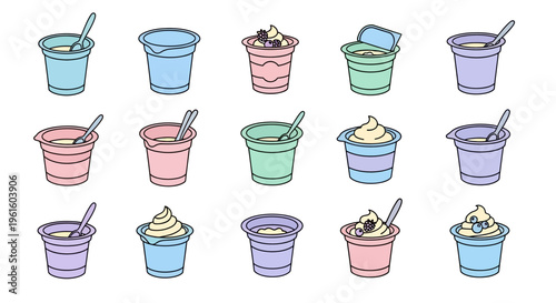 Colorful Ice Cream Buckets With Spoons.