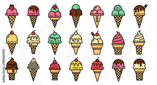 Colorful Ice Cream Cones Desserts.