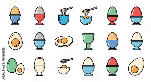 Colorful eggs in egg cups.
