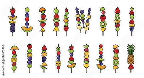 Colorful Fruit Skewers on Sticks.