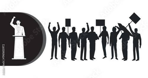 A group of people protesting with signs and raised fists in a show of solidarity and activism