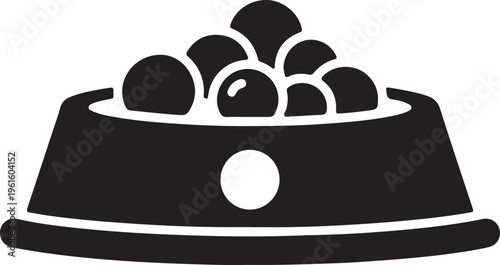 Blackandwhiteillustrationofpetfoodbowlfilledwithcirculardrykibblepiecesisolatedvectorgraphicfordesigners