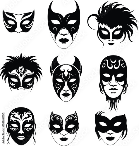 Black and white masquerade masks carnival