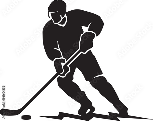 Photography Ice Hockey Player Silhouette Action Sports Athlete Vector Illustration