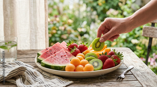 Fresh Summer Fruit Platter: Healthy Breakfast in the Garden