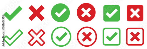 Colorful checkmark, crossmark design set