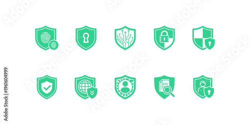 Modern shield security logo designs with a sleek and futuristic look, suitable for data protection, network security, and technology businesses.